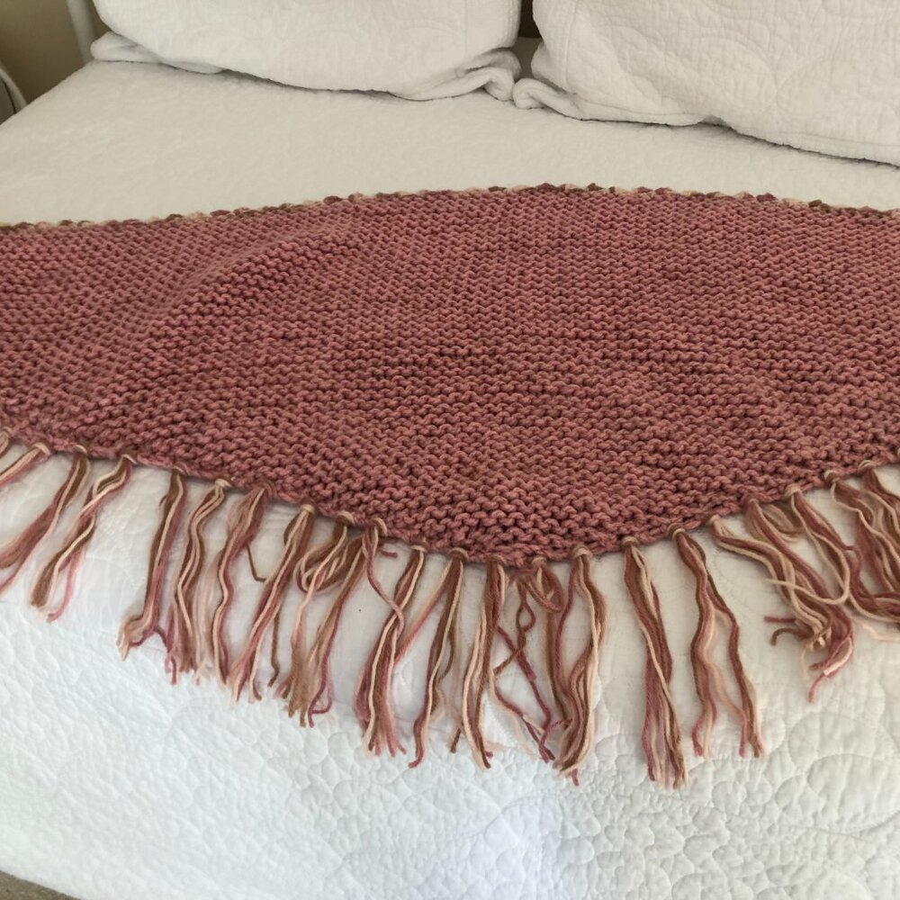 Vintage hand  crocheted shawl, rose/mauve